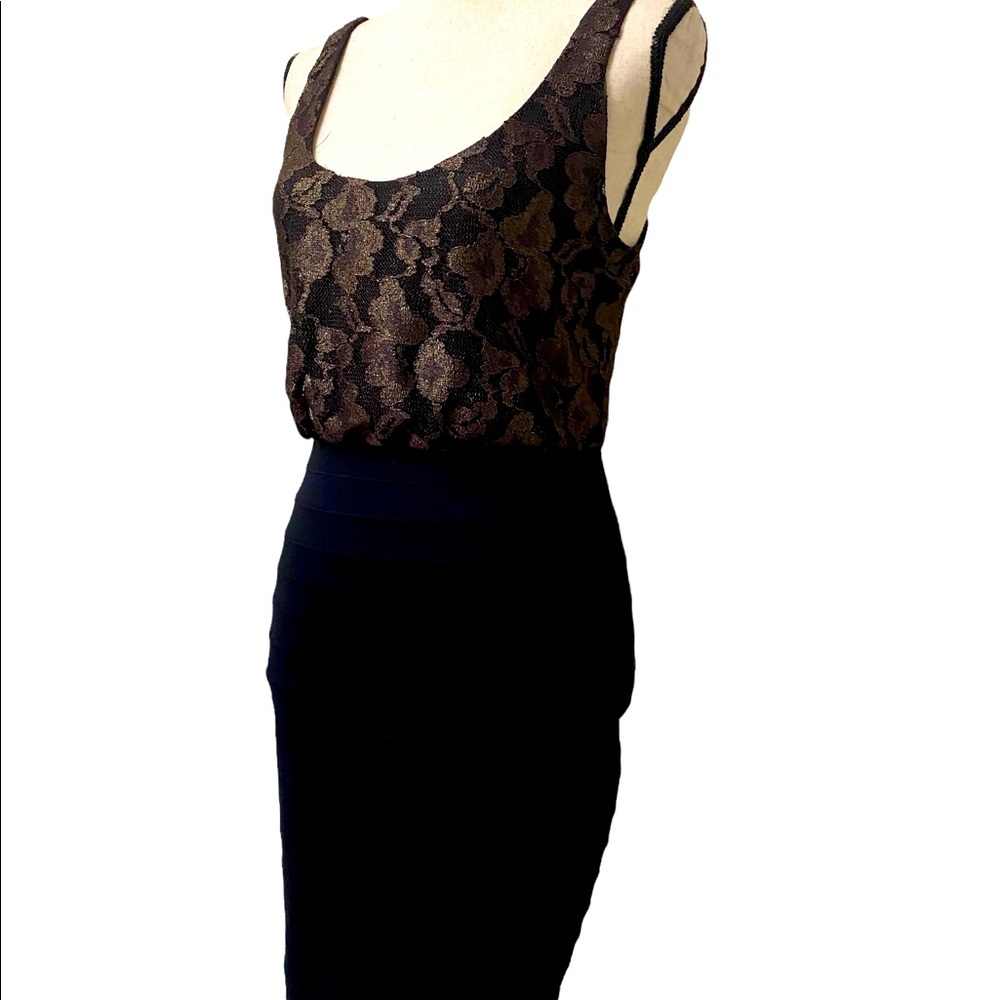 EXPRESS Lace Bodycon Sexy Gold & Black Tank Dress / Midi Size Small